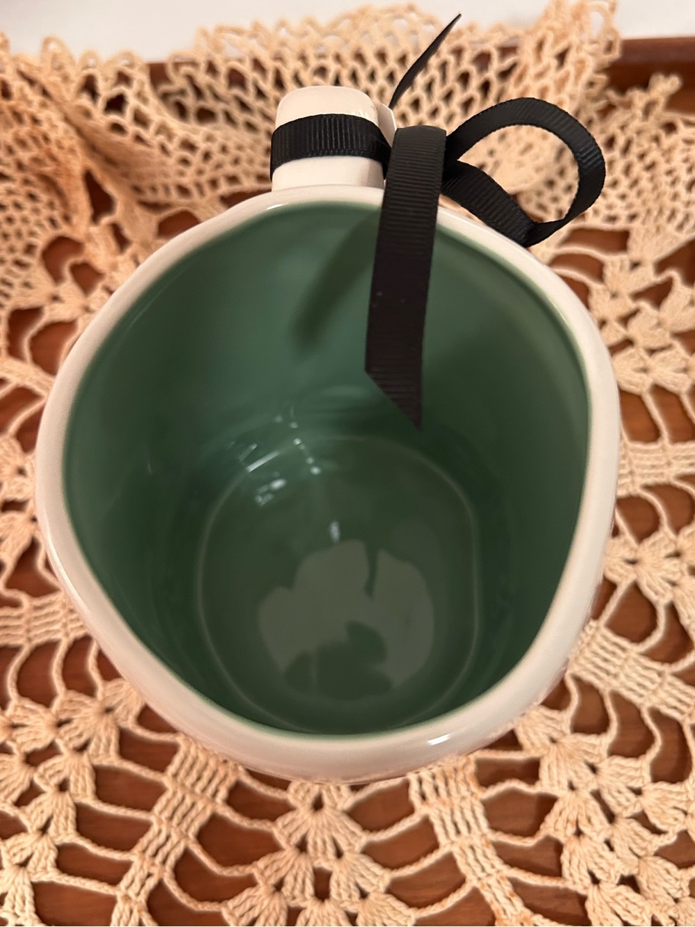 NWT Rae Dunn Cream Mug with Green Interior — "HOLY GROUNDS" - Picture 5 of 10